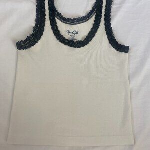 John Galt ( Brandy Melville) white cropped tank with black lace